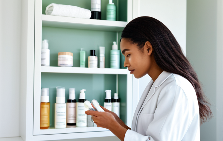 Skincare Routine**
A woman with healthy-looking skin applying a niacinamide serum in a bright bathroom with natural light, featuring clean, minimalist décor. Focus on her radiant complexion and the sleek bottle of serum. The background includes organized shelves with other skincare products like a gentle cleanser and sunscreen.
Safe for work, appropriate content, fully clothed, professional.
**